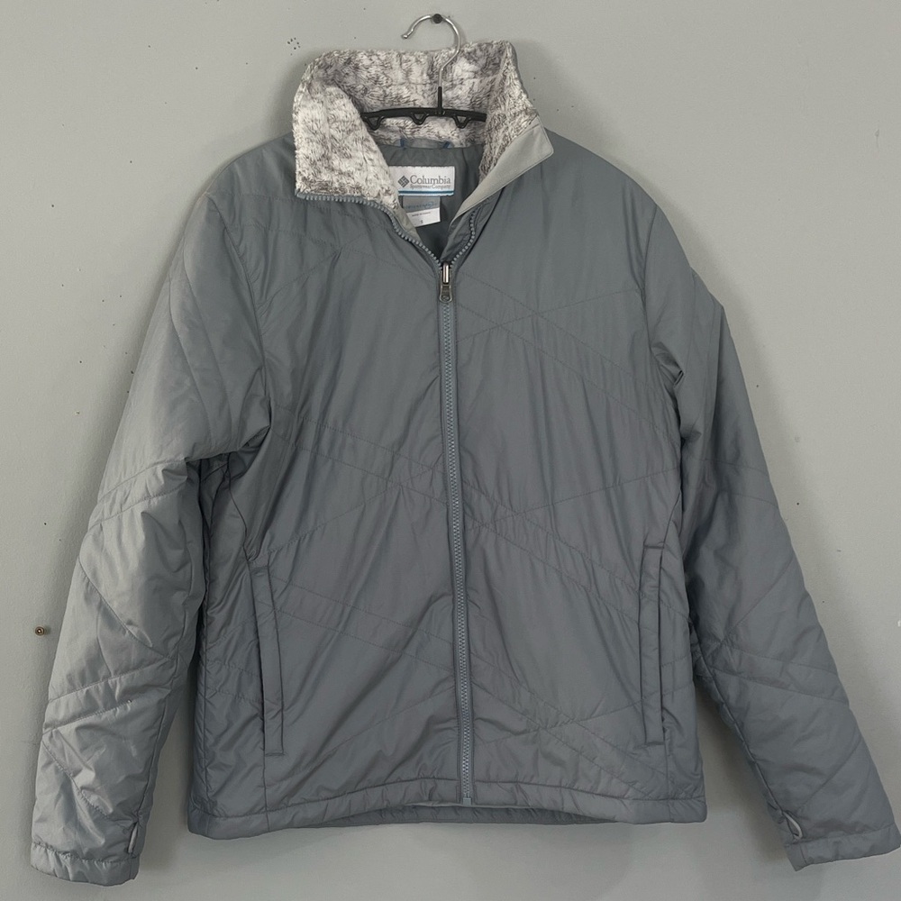 Columbia Gray Puffer Jacket with Fleece Collar Small